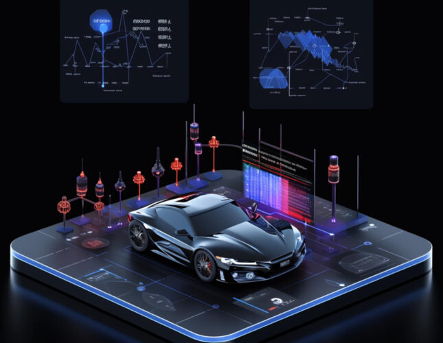 arafed car on a smartphone with a display of data and graphs. generative ai.